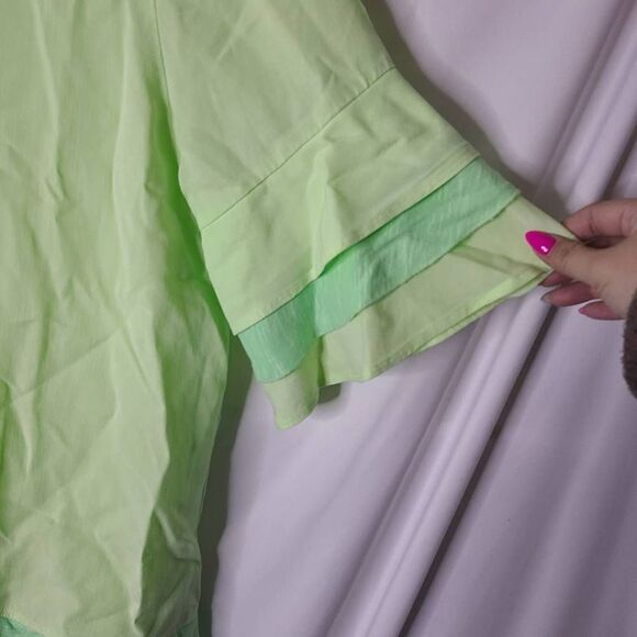 Soft Surroundings Lime Green Ruffle Flounce Sleeve Top sz XL - Picture 3 of 5